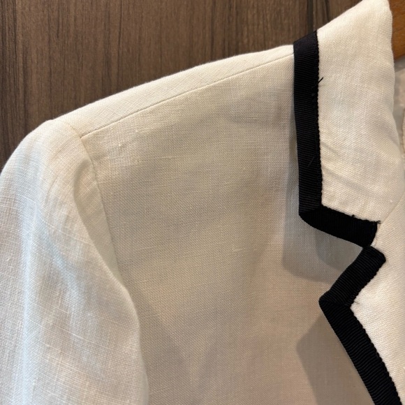J. Crew Schoolboy White Linen Navy Tipped Blazer size 4 - Picture 4 of 11